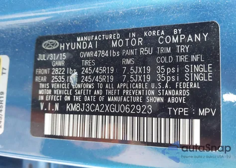 2016 Hyundai Tucson Limited из США, поврежденный, VIN KM8J3CA2XGU062923